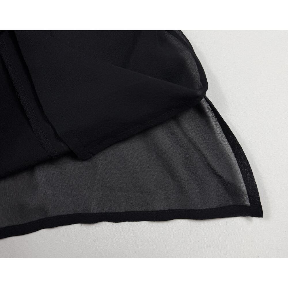 SAGAIE 90s VTG Paris black sheer long-sleeve tuxedo-style blouse leather trim - Picture 9 of 15